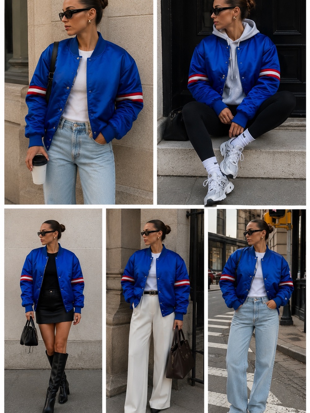 Vintage 1990-1994 Blue Satin Bomber NFL Giants Jacket with Red-White Stripe